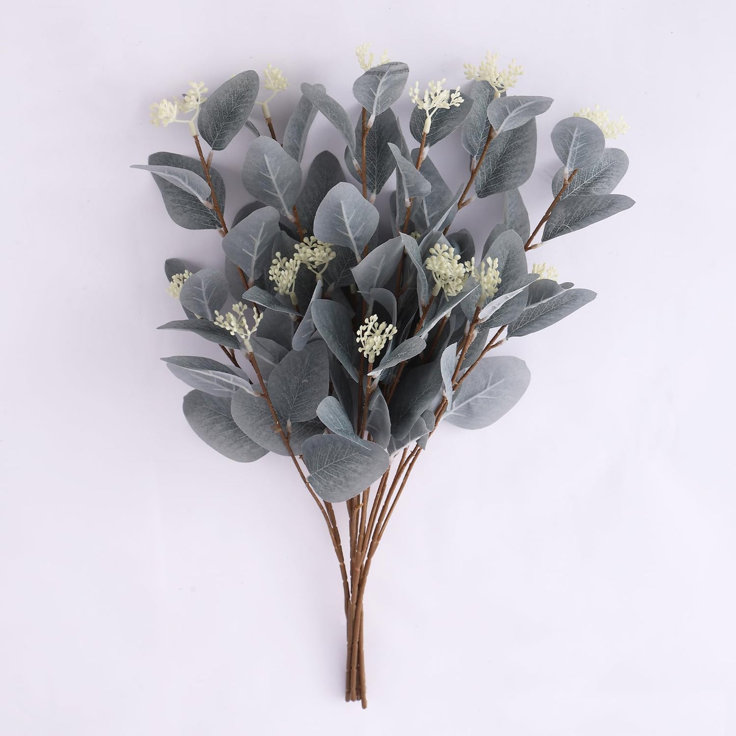 TIED RIBBONS Pack of 6 Artificial Eucalyptus Flowers Bunches for Vase Pot Home Decoration (Green) for Home Decor Living Room, Diwali Decoration Items for Home, Diwali Gifts (Vase not Included)