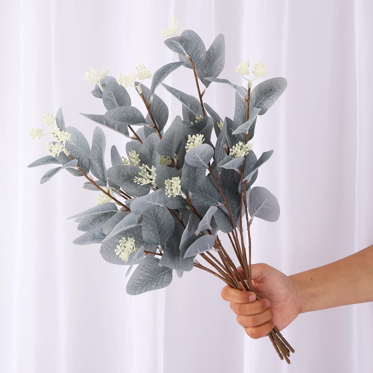 TIED RIBBONS Pack of 6 Artificial Eucalyptus Flowers Bunches for Vase Pot Home Decoration (Green) for Home Decor Living Room, Diwali Decoration Items for Home, Diwali Gifts (Vase not Included)