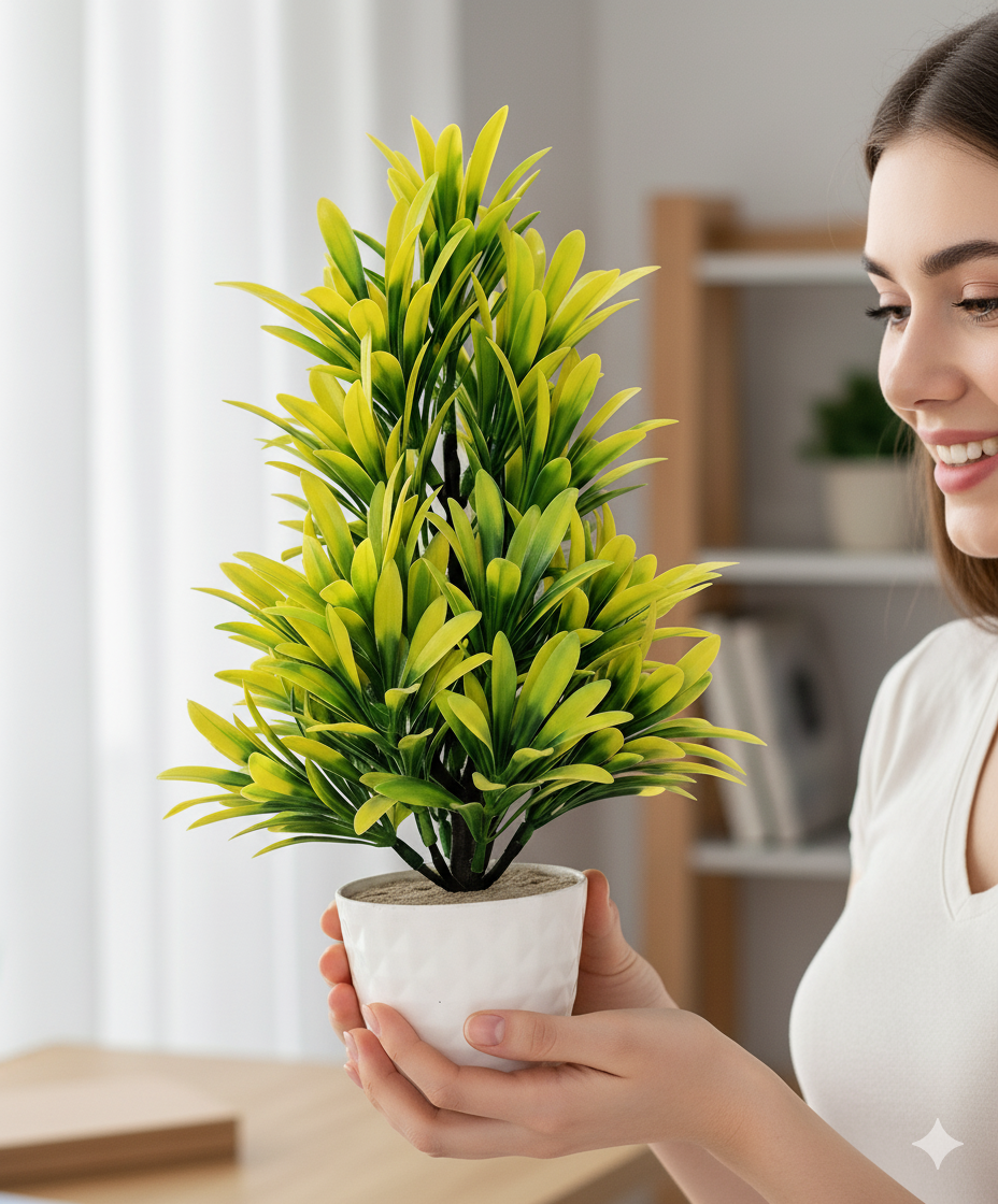 Premium Artificial Yellow & Green Mix Tree with White Pot – Home Décor