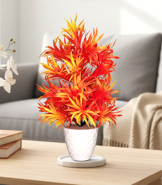 Beautiful Artificial Flowers with White Pot – Orange Color Click Bazaar India