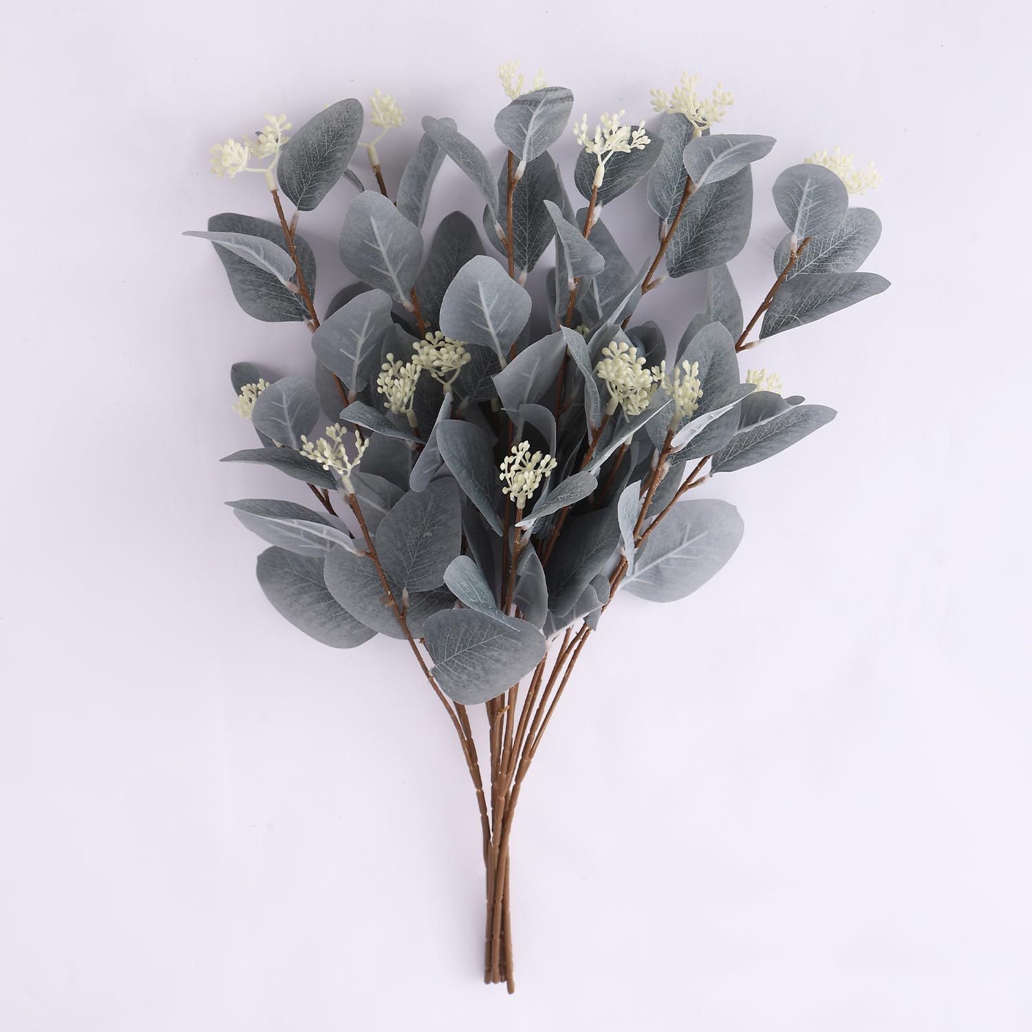 TIED RIBBONS Pack of 6 Artificial Eucalyptus Flowers Bunches for Vase Pot Home Decoration (Green) for Home Decor Living Room, Diwali Decoration Items for Home, Diwali Gifts (Vase not Included)