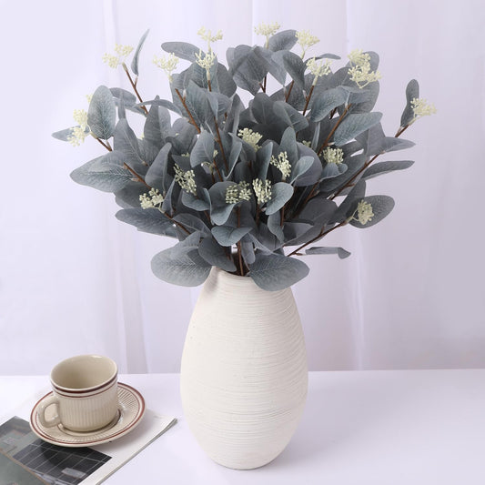 TIED RIBBONS Pack of 6 Artificial Eucalyptus Flowers Bunches for Vase Pot Home Decoration (Green) for Home Decor Living Room, Diwali Decoration Items for Home, Diwali Gifts (Vase not Included)