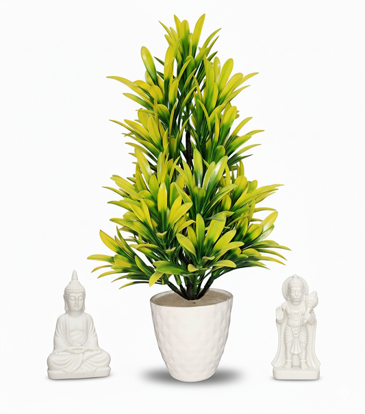 Premium Artificial Yellow & Green Mix Tree with White Pot – Home Décor