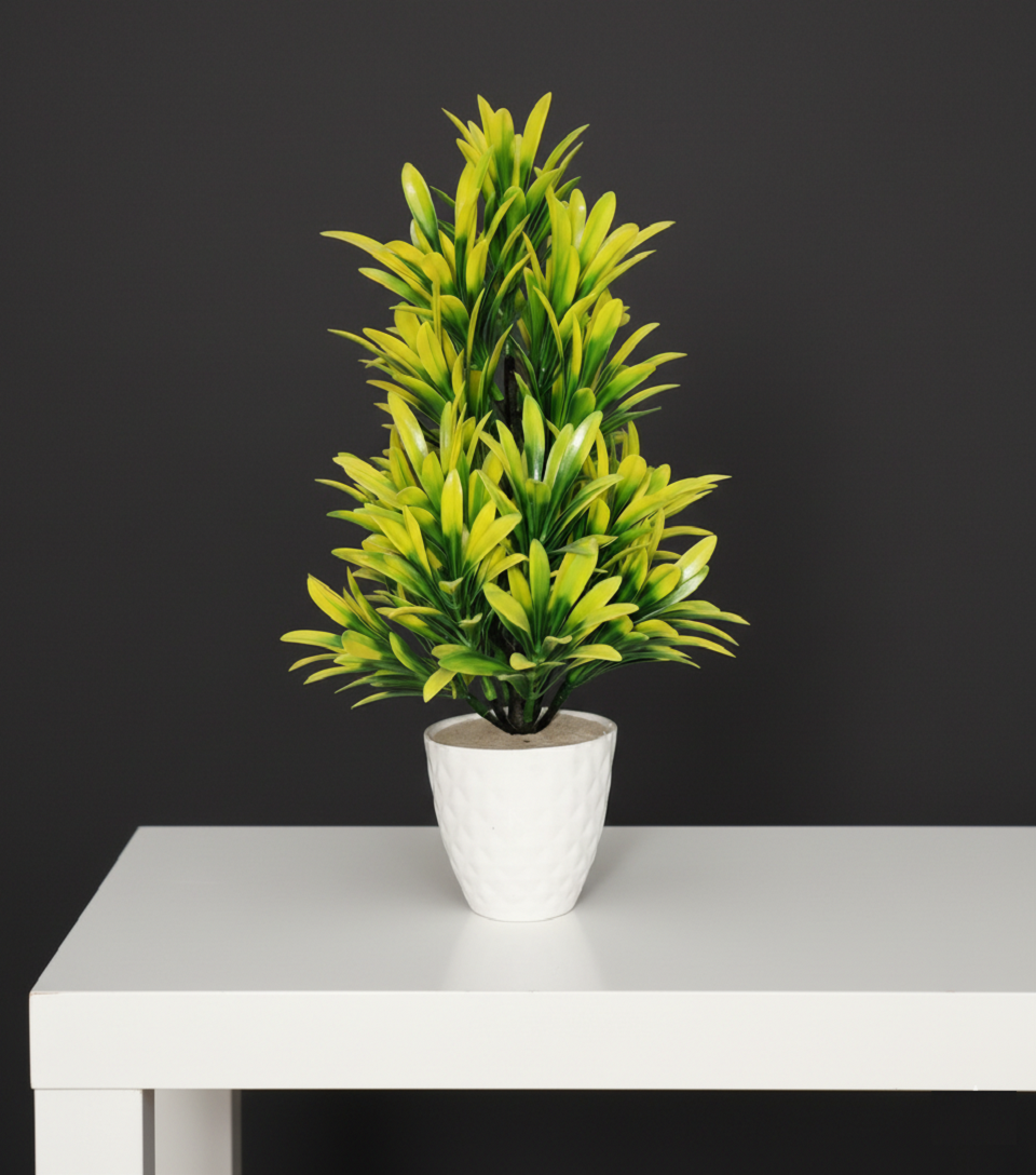 Premium Artificial Yellow & Green Mix Tree with White Pot – Home Décor